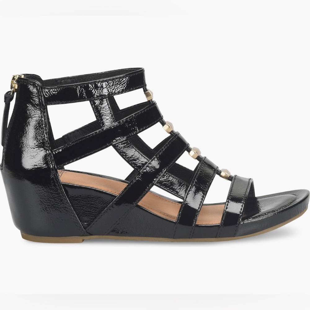 Black Patent Strappy Wedge Shoe